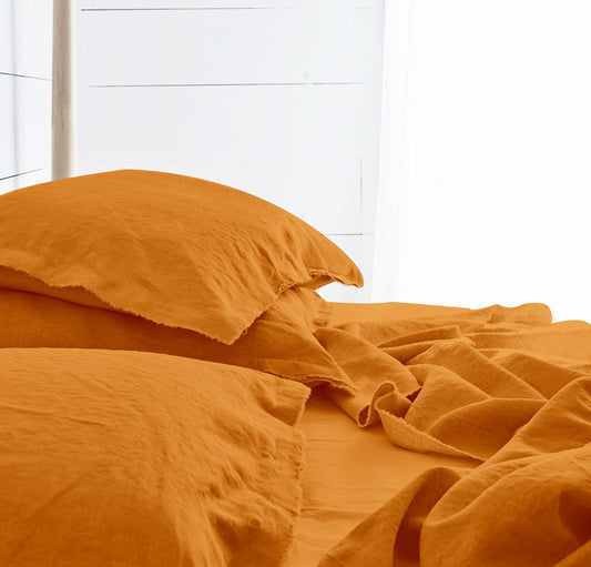 Raw Edged Mustard - 100% Pure Linen | Linen Cotton Mix | 3 Piece Duvet